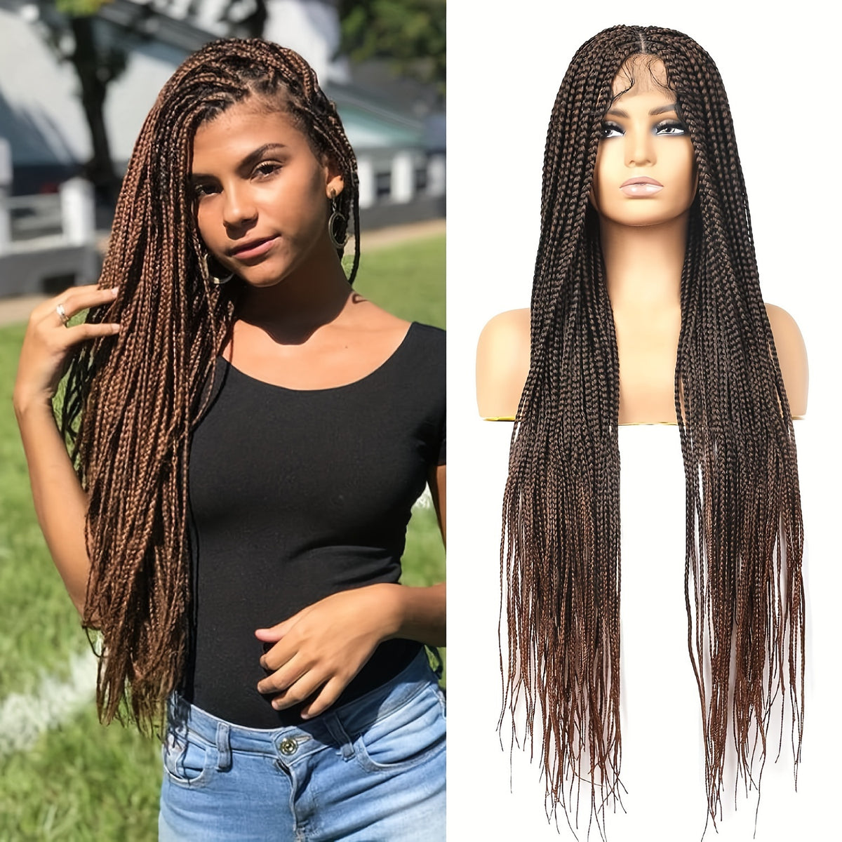 Box Braided Lace Front Wigs Long Micro Braids Full Lace Braided Wig Black Color