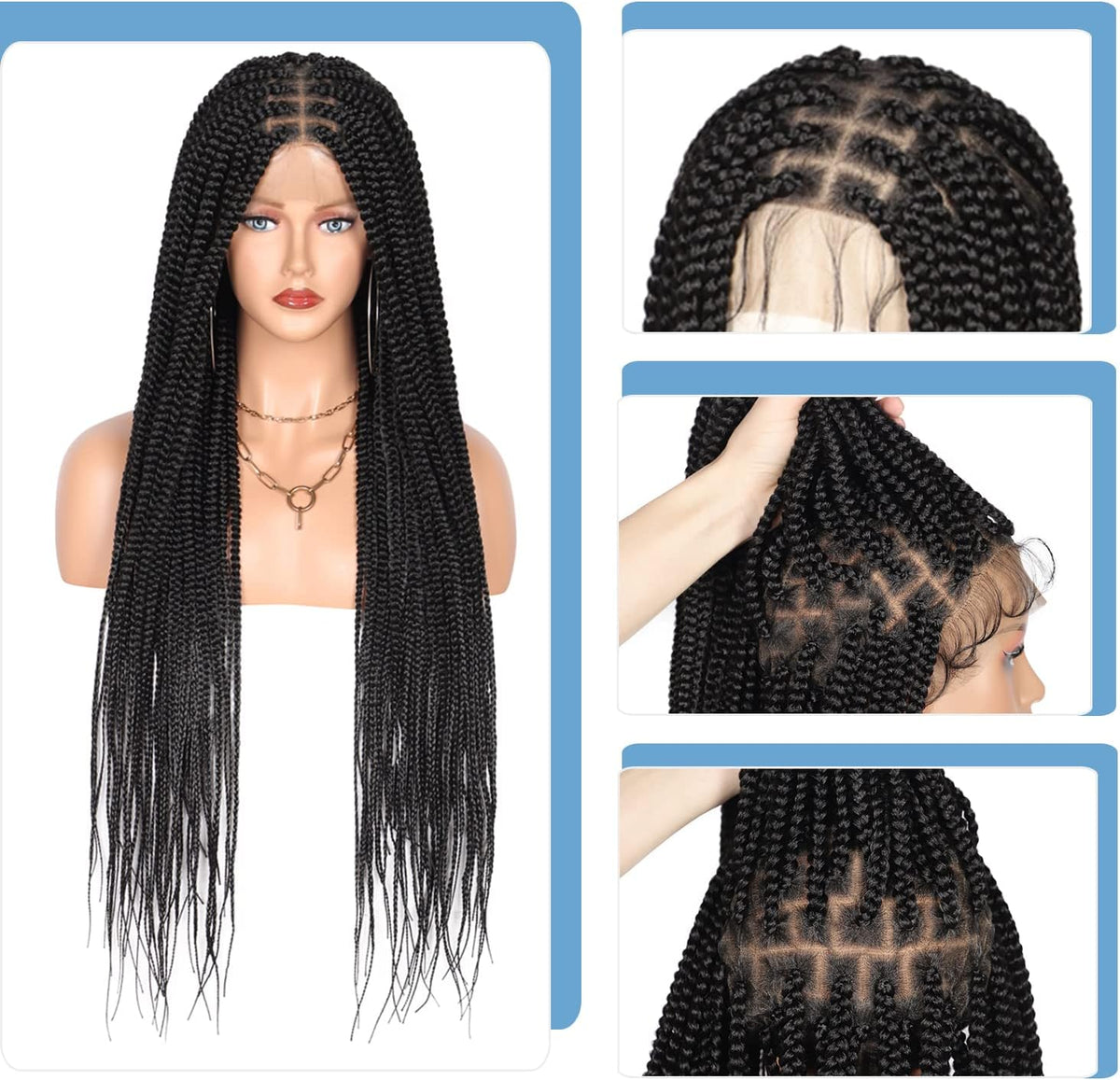 Box Braided Lace Front Wigs Long Micro Braids Full Lace Braided Wig Black Color