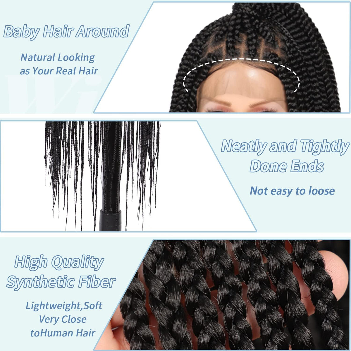 Box Braided Lace Front Wigs Long Micro Braids Full Lace Braided Wig Black Color