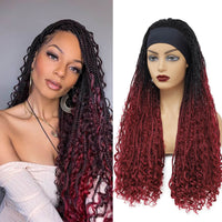 Headband Braided Wigs With Free Tress Box Braided Wigs for Black Women 99j Long Micro Braids Wig Ombre Burgundy Color