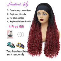 Headband Braided Wigs With Free Tress Box Braided Wigs for Black Women 99j Long Micro Braids Wig Ombre Burgundy Color