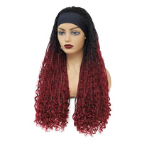 Headband Braided Wigs With Free Tress Box Braided Wigs for Black Women 99j Long Micro Braids Wig Ombre Burgundy Color