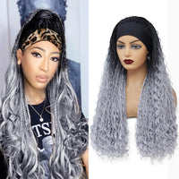 Headband Braided Wigs With Free Tress Box Braided Wigs for Black Women Long Micro Braids Wig Ombre Grey Color