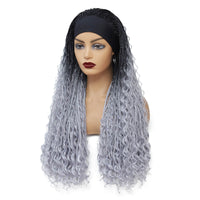 Headband Braided Wigs With Free Tress Box Braided Wigs for Black Women Long Micro Braids Wig Ombre Grey Color