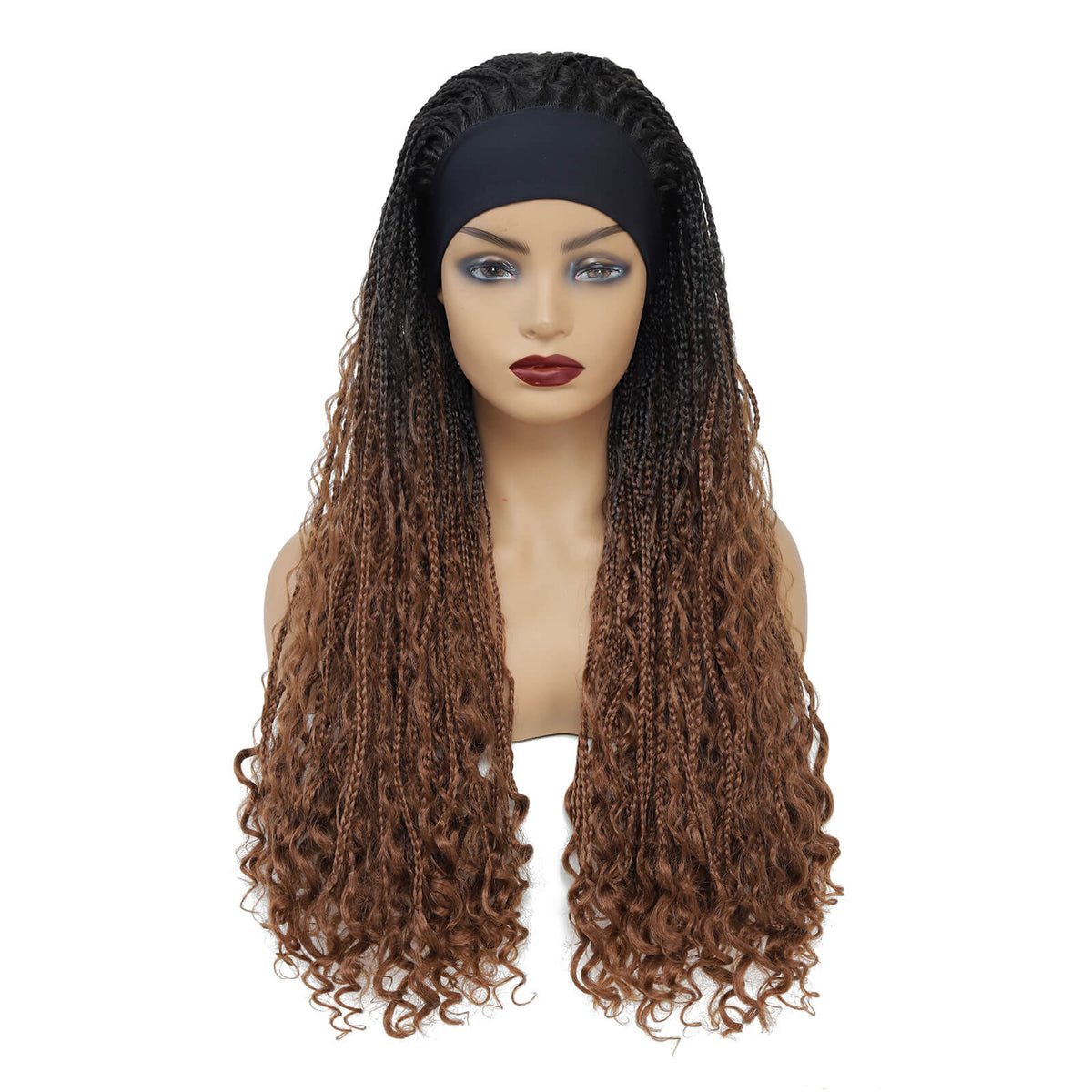 Headband Braided Wigs With Free Tress Box Braided Wigs for Black Women #30 Long Micro Braids Wig Ombre Brown Color