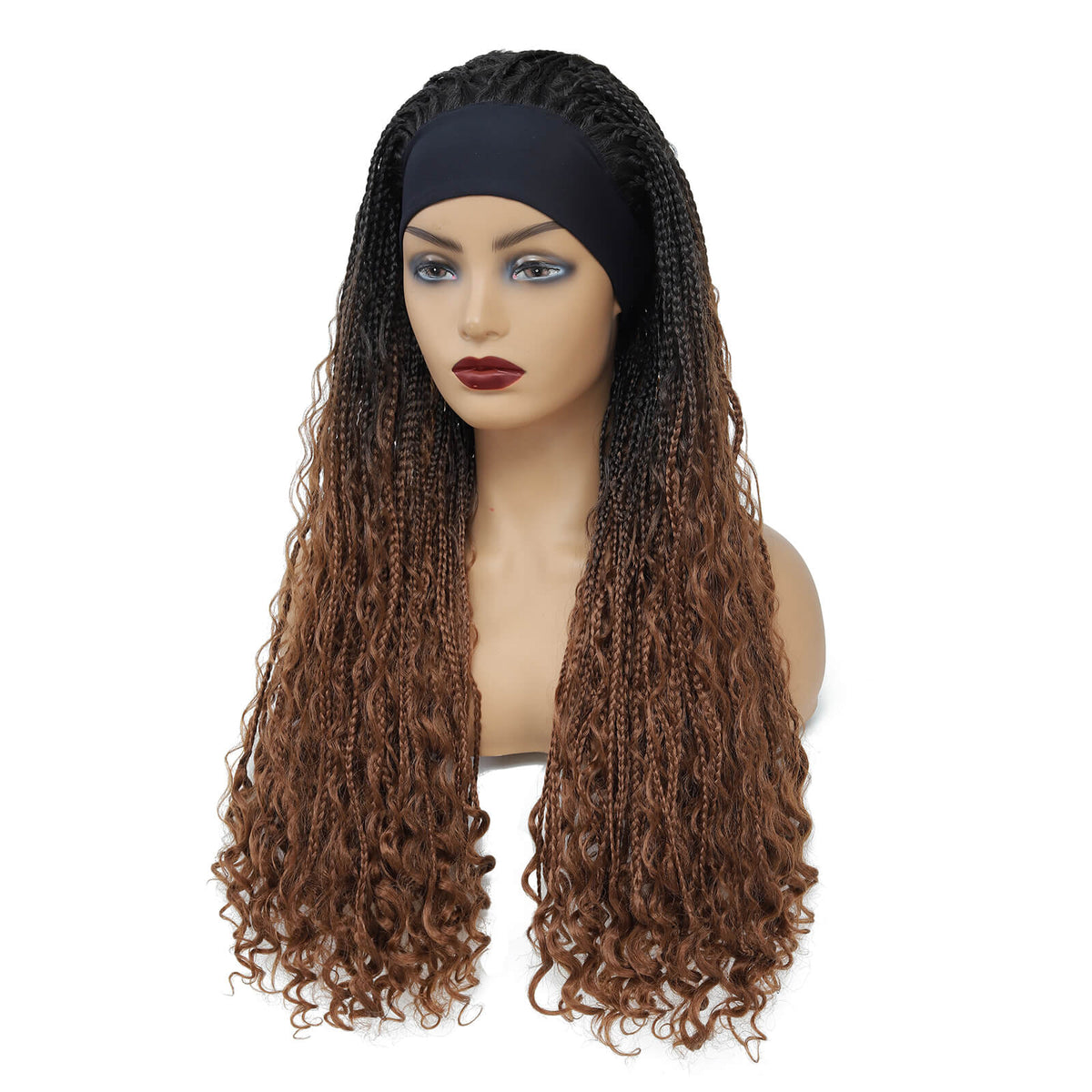 Headband Braided Wigs With Free Tress Box Braided Wigs for Black Women #30 Long Micro Braids Wig Ombre Brown Color