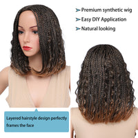 Braided Bob Wigs for Black Women Box Braids Wig with Free Tress 14 Inch Curly Goddess Box Braids Wigs #30 Brown Wig