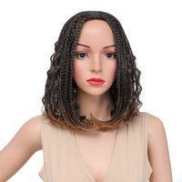 Braided Bob Wigs for Black Women Box Braids Wig with Free Tress 14 Inch Curly Goddess Box Braids Wigs #30 Brown Wig