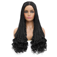 Box Braided Wig with Goddess Curly Ends Black Color Product Show