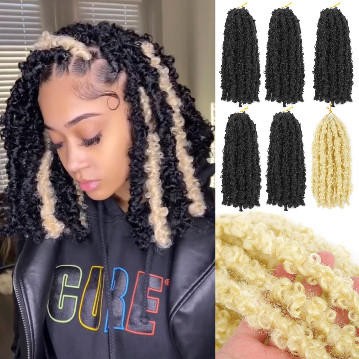 Butterfly Locs Crochet Braids 12 inch Highlight Bob Black with Blonde Crochet Hair