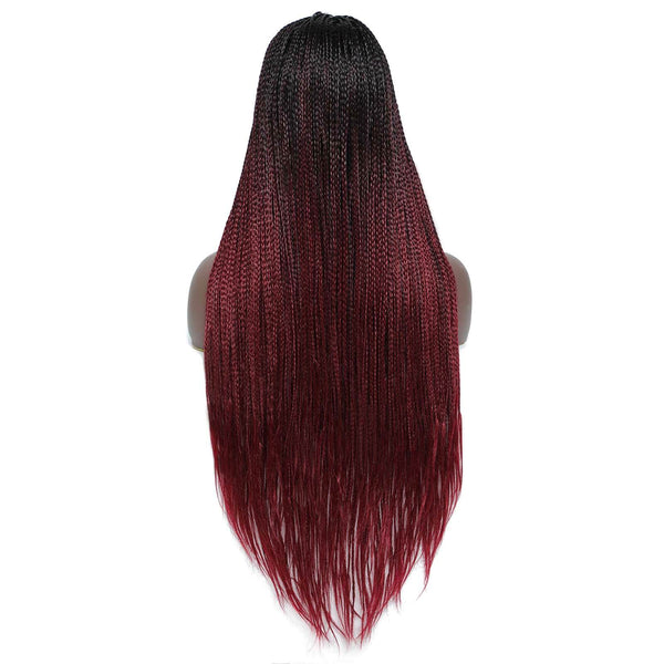Ombre Burgundy Box Braded Wigs for Black Women Micro Braids Long Wig