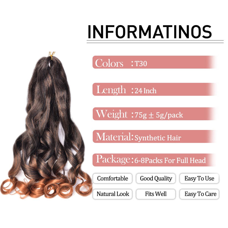 French Curls Braiding Hair Pre-stretched Braids Hair #T30 Color Brown ...