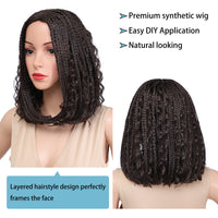 Braided Bob Wigs for Black Women Box Braids Wig with Free Tress 14 Inch Curly Goddess Box Braids Wigs #4 Black Wig