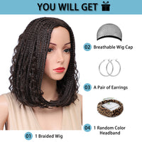 Braided Bob Wigs for Black Women Box Braids Wig with Free Tress 14 Inch Curly Goddess Box Braids Wigs #4 Black Wig