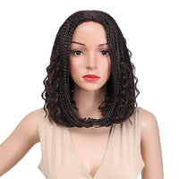 Braided Bob Wigs for Black Women Box Braids Wig with Free Tress 14 Inch Curly Goddess Box Braids Wigs #4 Black Wig