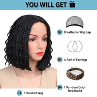 Braided Bob Wigs for Black Women Box Braids Wig with Free Tress 14 Inch Curly Goddess Box Braids Wigs