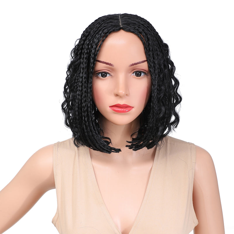 Braided Bob Wigs for Black Women Box Braids Wig with Free Tress 14 Inch Curly Goddess Box Braids Wigs