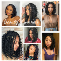 Braided Bob Wigs for Black Women Box Braids Wig with Free Tress 14 Inch Curly Goddess Box Braids Wigs #30 Brown Wig