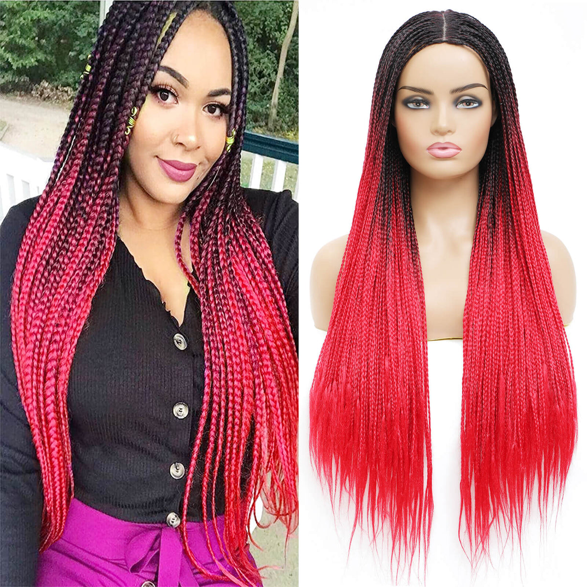 Black Green Ombre Twists Braided Wig