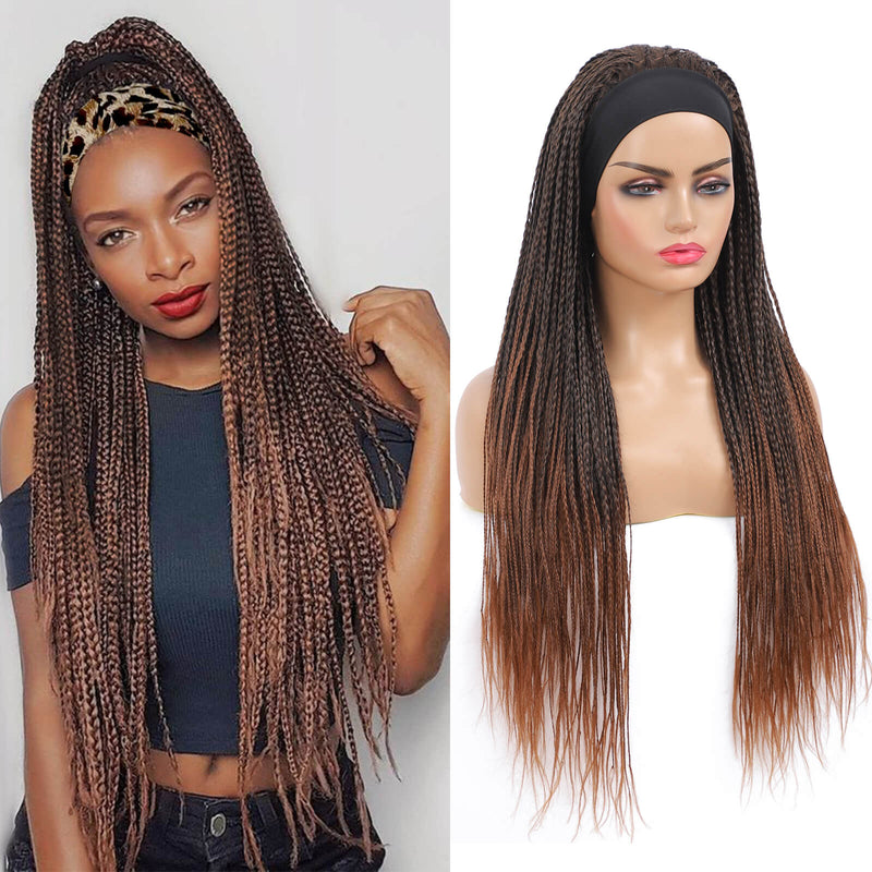 Headband Wigs Box Braided Wigs for Black Women Red Brown Color – ROSEBONY