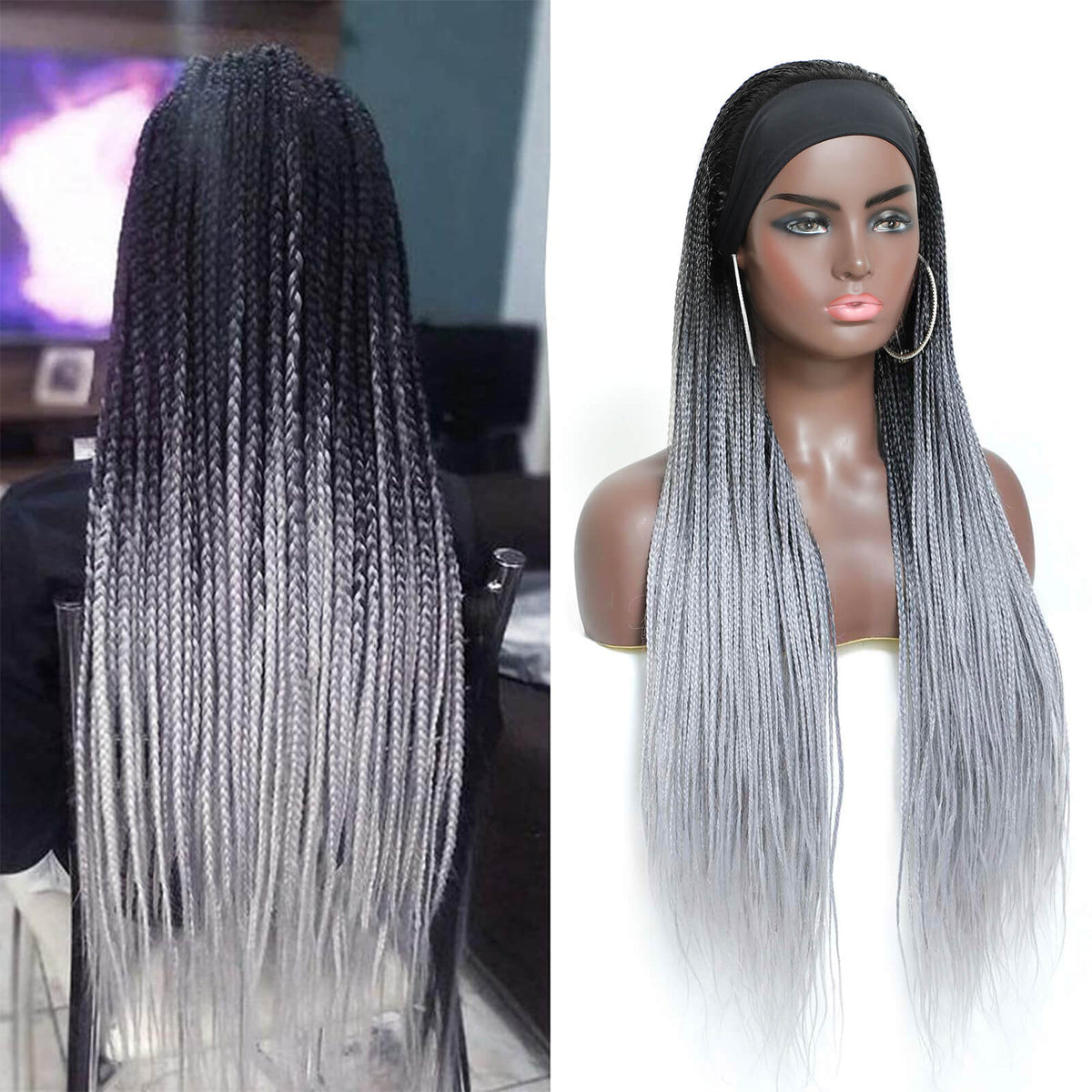 Long grey ombre braids