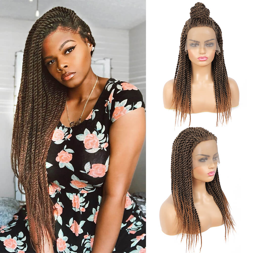 Senegalese Twist Braided Lace Front Wigs 30 Brown Synthetic Wigs