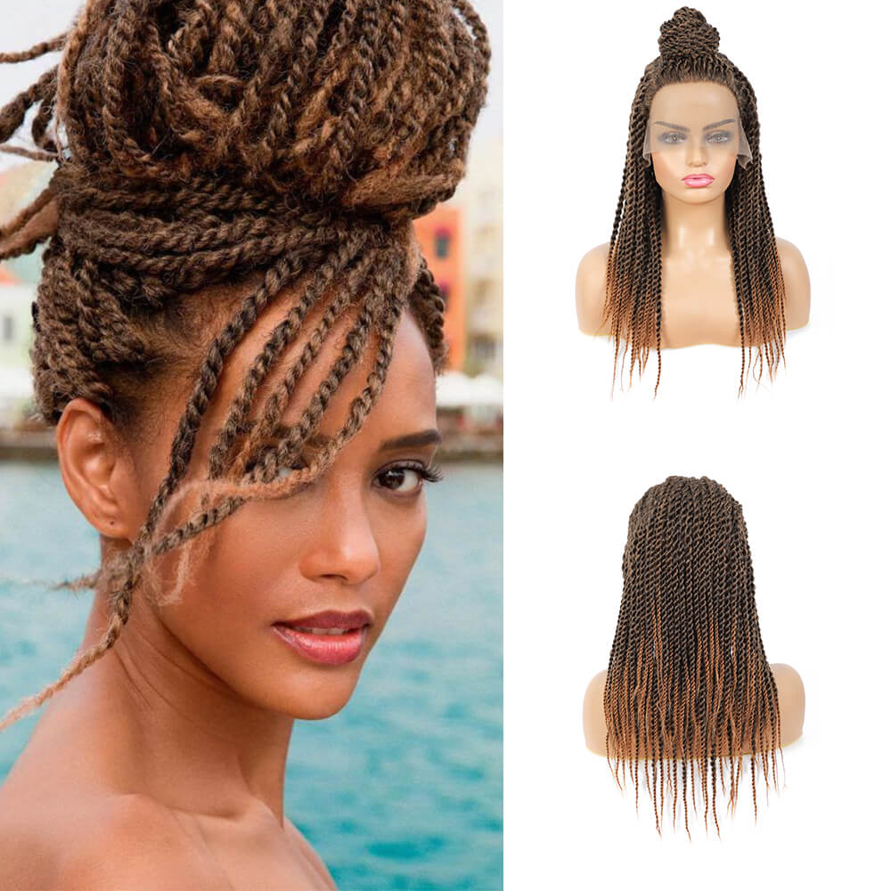 Senegalese Twist Braided Lace Front Wigs 30 Brown Synthetic Wigs