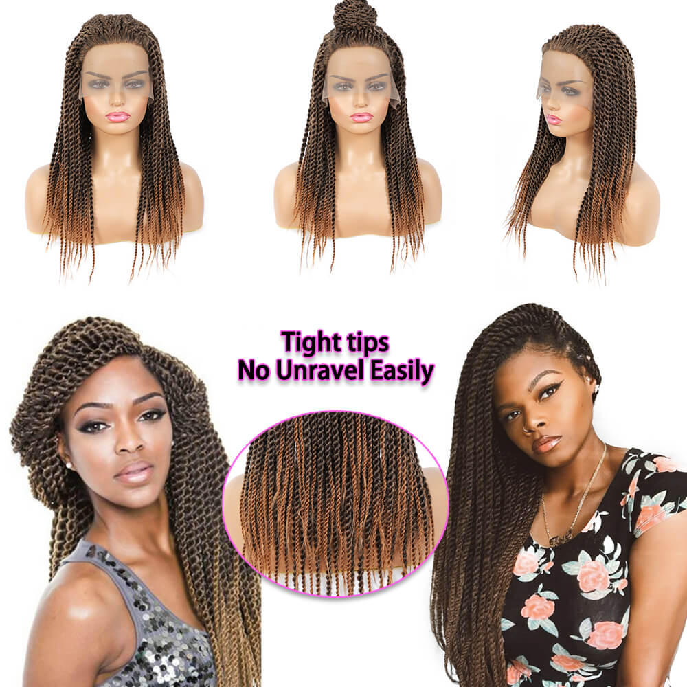 Senegalese Twist Braided Lace Front Wigs 30 Brown Synthetic Wigs