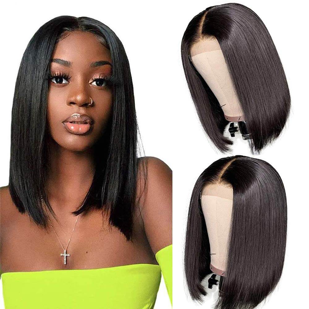 Straight Bob Lace Front Wigs Human Hair Pre Plucked Blunt Cut